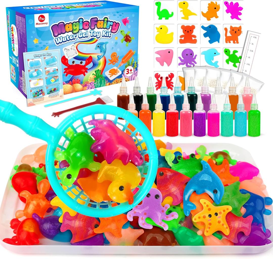 Mocoosy 20 Colors Magic Water Gel Kit for Kids, Aqua Fairy Water Elf Toy Kit with 20 Aqua Gels & 16 Squishy Maker Molds, Squishy Making Kit Water Pets DIY Crafts Kit STEM Gifts for Boys Girls Age 6-12