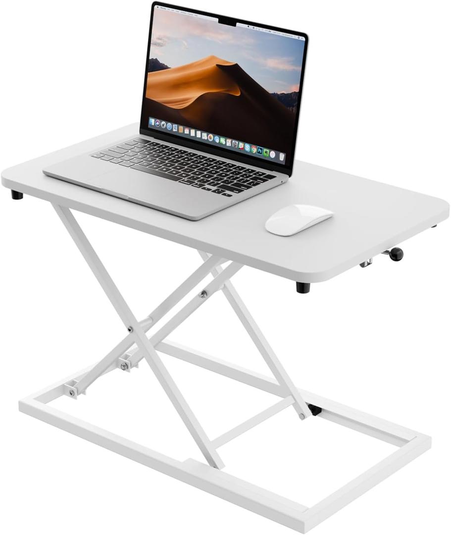 Hoodutric Standing Desk Converter 24 Inch, Height Adjustable Sit to Stand Desk Riser, Ergonomic Desktop Workstation for Laptop and Single Monitor, Home Office Computer Desk Riser-White