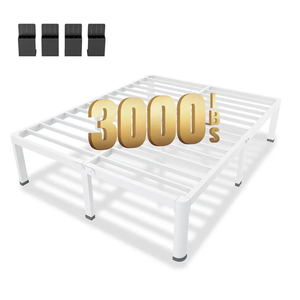 MAF 14 Inch Queen Metal Platform Bed Frame White with Round Corner Legs, 3000 LBS Heavy Duty Steel Slats Support, Noise Free, No Box Spring Needed, Easy Assembly