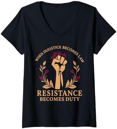 Womens Vintage When Injustice Becomes Law Resistance Becomes Duty V-Neck T-Shirt (L, Black)