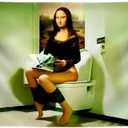 3x5 Feet Tapestry Meme Polyester Flag Mona Lisa Sits On the Toilet with Four Brass Grommets - Meme Flags for Outdoor and Indoor - Durable Women or Man Cave Wall Flag for College Dorm Room Decoration