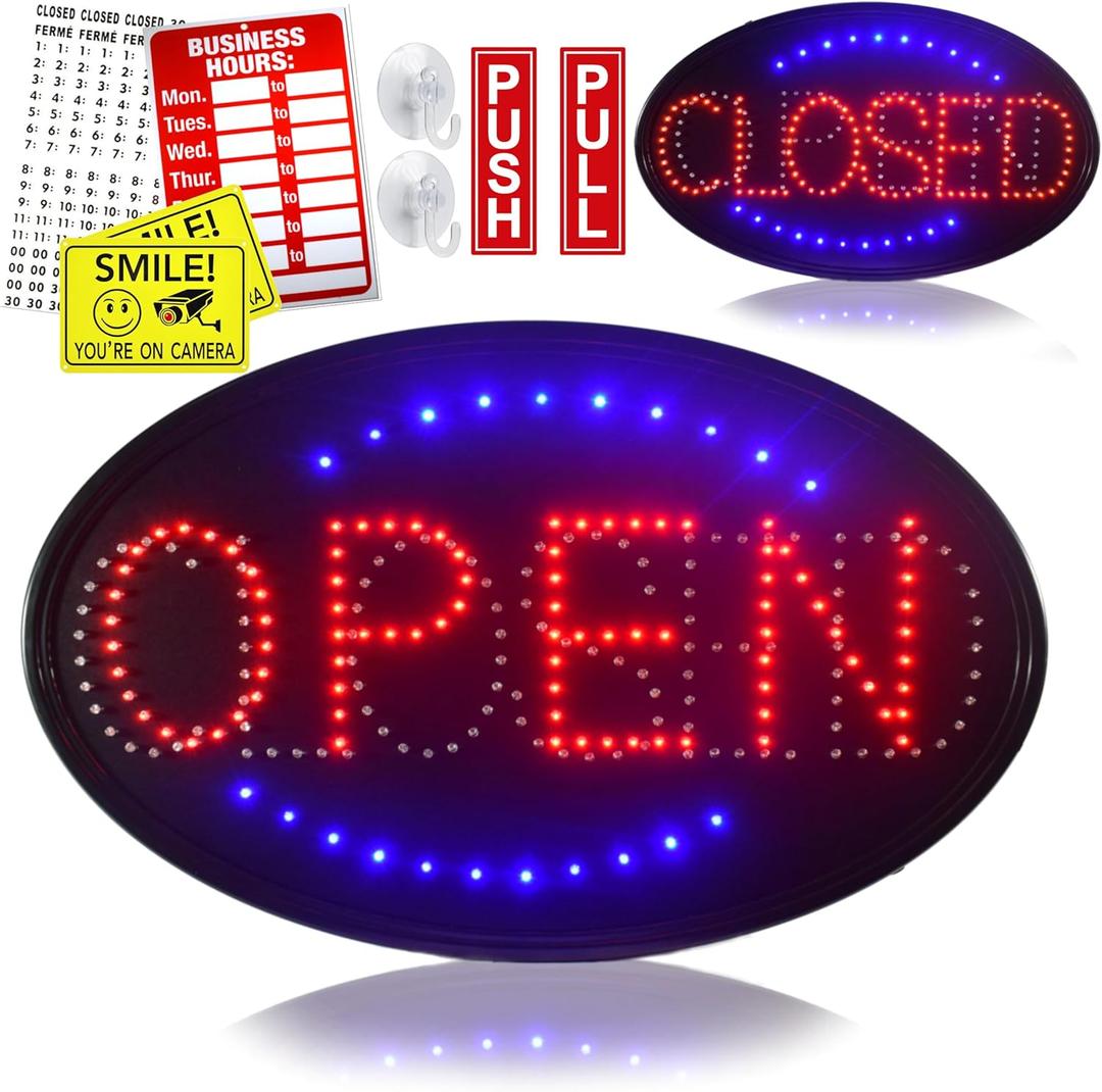 CLOSED OPEN LED SIGN, Jumbo 23" X 14" Advertisement Sign Board Electric Powered Display with Ultra Bright Light and a Modern Design, Perfect for Coffee Shop, Bar, Hotel, Restaurant, Drugstore & more