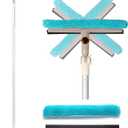 Window Squeegee Cleaner Tool, 2 in 1 Shower Glass Mirror Sweeper, Car Window Wiper, 360 Degree Rotatable Head, 2.46-4.95 Feet Adjustable Pole, Washing Tools Kit for Indoor Outdoor, Aluminum Made