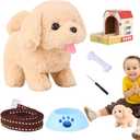 Walking Toy Dog - Walking Puppy | Realistic Plush Toy | Puppy Toy for Young Children, Interactive Electronic Animals, Walking Dog with Rope and Barking Tail