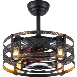 Asyko Caged Ceiling Fans with Lights - Black Farmhouse Ceiling Fan Light with 6 Speeds, Reversible Silent Motor, Modern Low Profile Indoor/Outdoor Fan Light for Bedroom, Bulbs Not Included