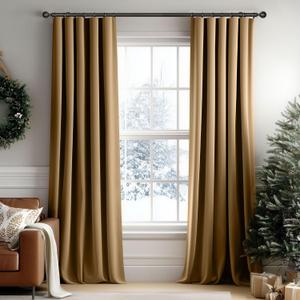 Beauoop Golden Brown Velvet Curtains 96 Inches Long 2 Panels for Bedroom Living Room Soft Luxury Room Darkening Thermal Insulated Soundproof Rod Pocket Window Treatments Drapes, 52X96 Set of 2