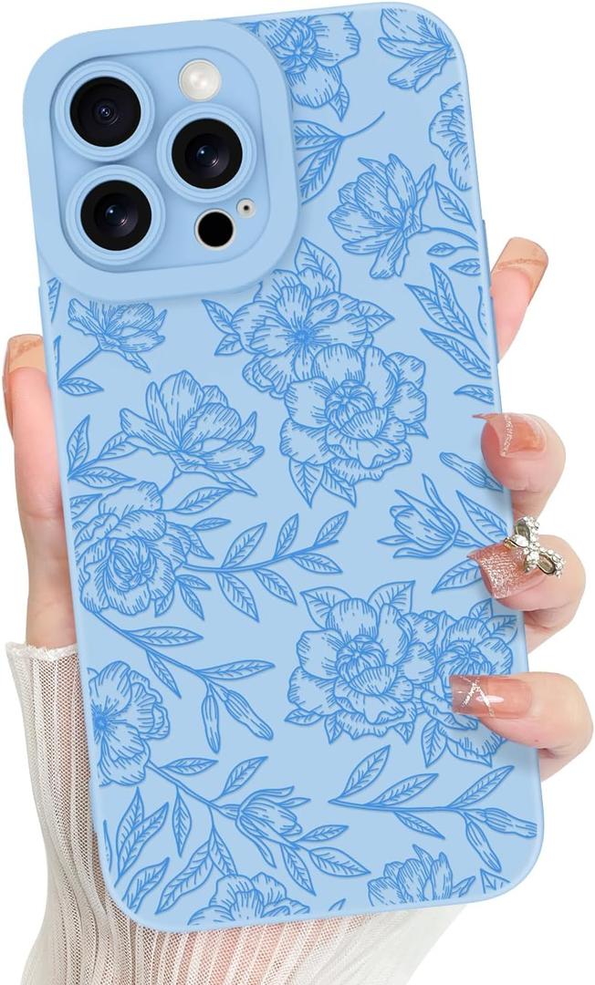 MZELQ for iPhone 16 Pro Max Case, Silicone Floral Flower Rose Cute Pattern, Camera Protection Soft Slim Phone Case for Girls Women -Blue MZELQ for iPhone 16 Pro Max Case, Silicone Floral Flower Rose Cute Pattern, Camera Protection Soft Slim Phone Case for Girls Women -Blue