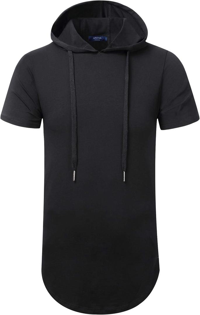 Aiyino Men's Hipster Hip Hop Longline Pullover Hoodies Shirts (Black, M)