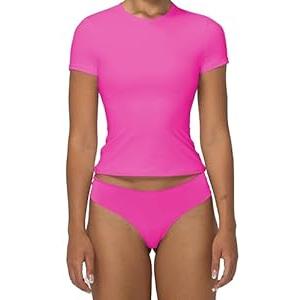Sunzel Short Sleeve Shirts for Women Slim Fit Double Lined T Shirt with Crew Neck Basic Summer Tops for Workout & Casual, Hot Pink, Large