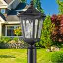 18.5" Black Solar Powered Outdoor Post Light Fixture with Remote Control, Dusk to Dawn LED Pole Lamp Waterproof Exterior Pillar Lantern Post Lighting for Pathway Garden Patio Gargae