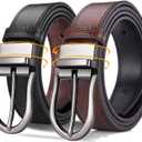 Men's Reversible Leather Belt Brown Black Leather Two-in-One Dress Casual Belt 35mm, Size: Size 44 (Fits Jeans Size 39-40）