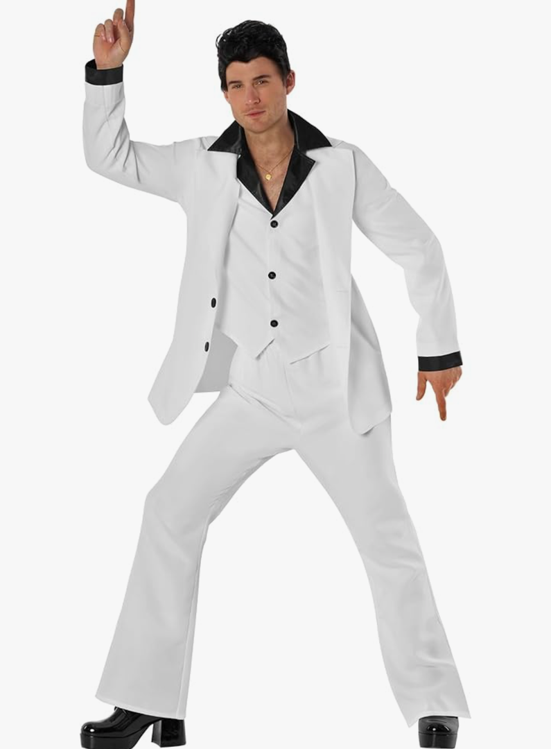 Morph Saturday Night Disco Costume Men 70s White Leisure Suit for Men 70s Fever Outfit Halloween Costumes For Adults, M Morph Saturday Night Disco Costume Men 70s White Leisure Suit for Men 70s Fever Outfit Halloween Costumes For Adults, M