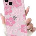 NITITOP Compatible with iPhone 15 Plus Case Clear Cute Aesthetic Floral Flower Hibiscus Pattern for Girls Women Soft TPU Full Camera Lens Shockproof Protective Phone Cover - Pink2