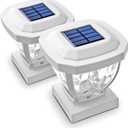 Home Zone Security Solar Post Cap Lights - Decorative Glass LED Outdoor 4x4 (3.5 x 3.5 in.) Post Lights, White (2-Pack)