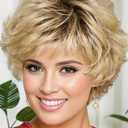 TISHINING Short Blonde Curly Wigs for White Women Layered Ombre Blonde Pixie Cut Wig with Bangs Natural Looking Synthetic Full Wigs for Daily Party