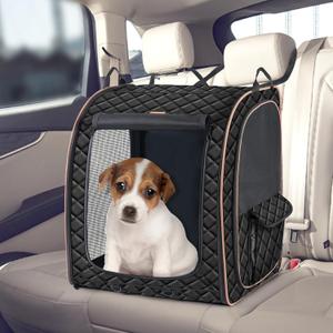 Pet Carrier & Car Seat, 20 Inch 3-Door Portable Soft-Sided Folding Travel Crate Kennel for Dogs and Cats,Collapsible Hard Bottom Back Seat Extender Travel Cage Blanket for Small Dogs, Black