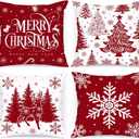 Lanpn 12x12 Red Christmas Pillow Covers Set of 4, Lumbar Pillowcase, Winter Decorative Pillow Case, Merry Christmas Tree Cushion for Indoor Home Bedroom Sofa Xmas Couch Decor