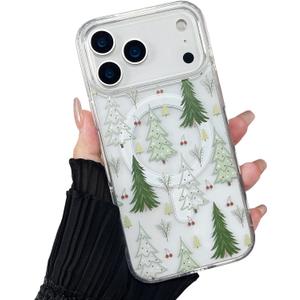 ZTOFERA for iPhone 17 Pro Max Christmas Phone Case Compatible with Magsafe, Vintage Christmas Pattern Design Cute for Xmax, Anti-Drop Protective Hard Clear Phone Cover for iPhone 17 Pro Max-Green