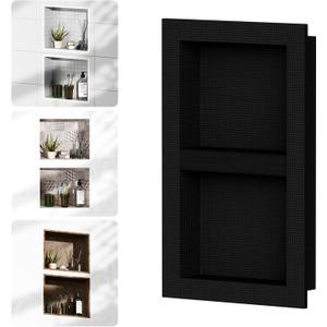 Homevacious Shower Niche 16 X 24 Inch Shower Niche Insert Tile Ready Recessed Wall Niche XPS Double Waterproof Shelf Shower Wall Bathroom Storage Box with Removable Shelf Matte Black
