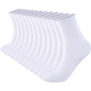 Womens Cotton Cushioned Ankle Socks, Athletic Quarter Mini Crew Socks. (Medium-Large, 6 Pairs White)