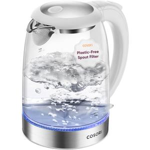 Cosori Electric Kettle, No Plastic Filter & Spout, Tea Kettle & Hot Water Boiler For Coffee & Tea, Water Heater & Teapot, Automatic Shut Off, Borosilicate glass, White, 1.7L/1500W (1.8 Quarts)