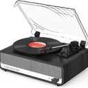 Vinyl Record Player with Built-in Speakers,3 Speed Turntable with Latest Bluetooth 5.3, AUX Input, Headphone Jack, RCA Output and Auto Stop, Mirror Vintage Wooden Black