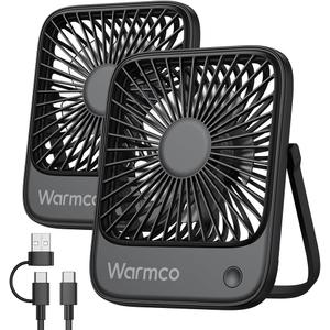 Warmco USB Desk Fan 2Pack, USB C Corded Powered Personal Fan, Strong Airflow Quiet Operation, 3 Speeds Wind Small USB Desktop Fan With 180 Tilt Folding for Office Table Home Black