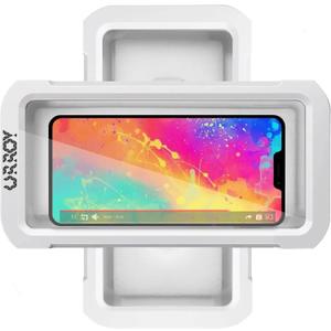 URROY Shower Phone Holder Waterproof, 360 Rotation Shower Phone Case, Anti-Fog High Sensitivity Universal Cover Mount Stand for Bathroom Wall Mirror Bathtub Kitchen, Gift for Men Women (White)