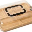 Charcuterie Board with Lid Bamboo Charcuterie Boards with Clear Lid & Handles 6 Compartments Serving Tray for Kitchen Food Snack.
