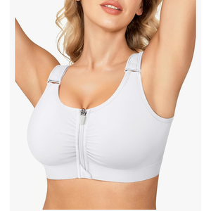 BRABIC Zip Front Closure Everyday Bra for Women Post Surgery Compression Support with Adjustable Straps Wirefree, L