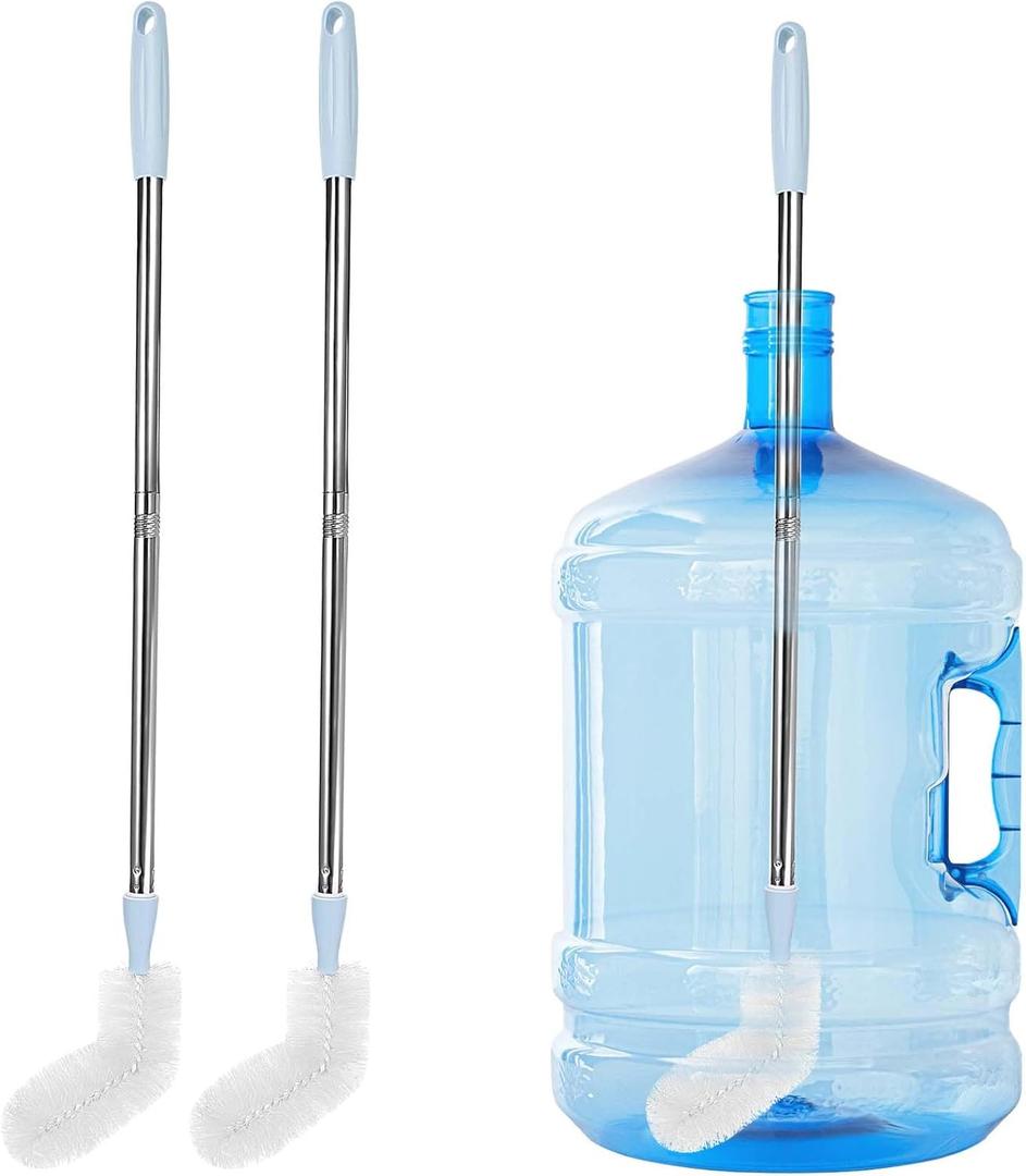 2-Pack 28 Long Bottle Brush, 3 and 5 Gallon Bottle Cleaning Brush, Water Bottle Brush with Bendable Replacement Brush Head, Nylon Bristles and Stainless Steel Handle Bucket Cleaning Brush