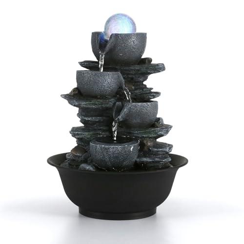 Dyna-Living Tabletop Water Fountain Indoor Waterfalls Fountains with Colored LED Light Decorative Tabletop Fountain with Automatic Pump, Desktop Indoor Water Fountains for Office Relaxing