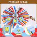 Cartoon Toy Highchair Banner for Baby First Birthday Party Decorations Blue Sky With Clouds High Chair Tassel Banner for Boys Girls Western Cowboy 1st Birthday Photo Props Backdrop Decoration