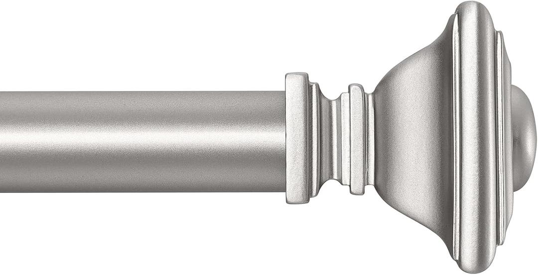 BRIOFOX Silver Curtain Rods for Windows 66 to 120 Inch Adjustable Length 1 Inch Diameter Heavy Duty Window Curtain Rods for Indoor Ourdoors With Classic Square Finials