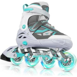 Adjustable Inline Skates for Kids and Adults, Outdoor Beginner Roller Skates with All Light Up Wheels for Girls, Boys, Men and Women (Large(US 6Y-8.5Y)Youth, Grey)