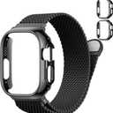 Milanese Loop and Case for Apple Watch 3 2 1 Bands for Men 49mm 44mm 46mm 45mm 42mm 41mm 40mm 38mm,Magnetic Stainless Steel Mesh Metal Strap Bracelet With PC Cover for iWatchSeries 11 10 9 8 7 6 5 4 3