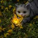 Solar Cat Statue with LED Lights & Butterfly - Outdoor Garden Decor for Patio, Lawn, Yard - Waterproof Cat Figurines, Housewarming Gardening Gifts for Women, Mom, Grandma