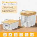 Plastic Storage Baskets with Bamboo Lids and Labels, Stackable Storage Containers, Storage Bins for Organizing Shelves Drawers Desktop Closets Office, 6 Packs-White