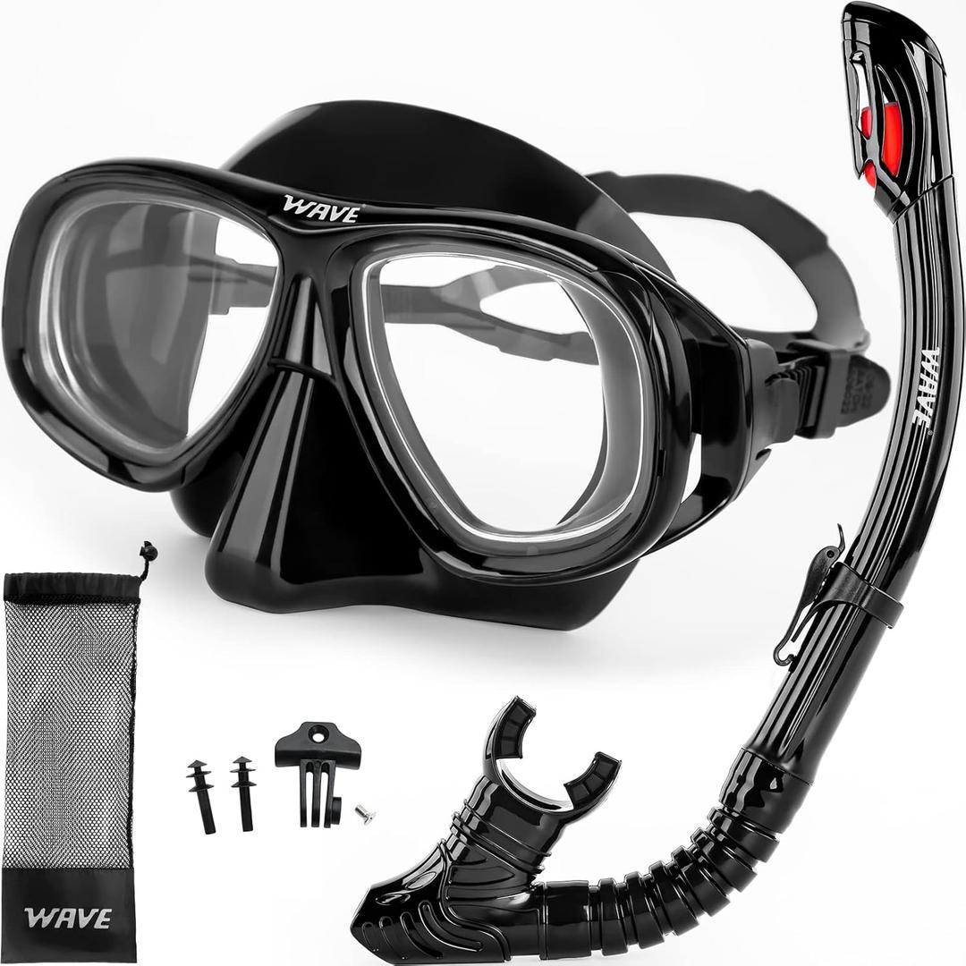 Nearsighted Snorkel Gear, Nearsighted Dry Snorkel Mask Set for Adult Youth, Nearsighted Anti Fog Diving Mask with Detachable Camera Mount & Adjustable Strap for Scuba Diving, Snorkeling, Freediving (-2)