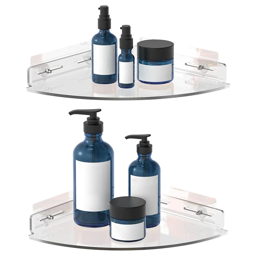Set of 2 Shower Caddy Bathroom Shelves - Vdomus No-Drill Shower Organizer - Floating Adhesive Acrylic Storage for Tile Walls - Sleek and Durable Bathroom Organizers and Storage