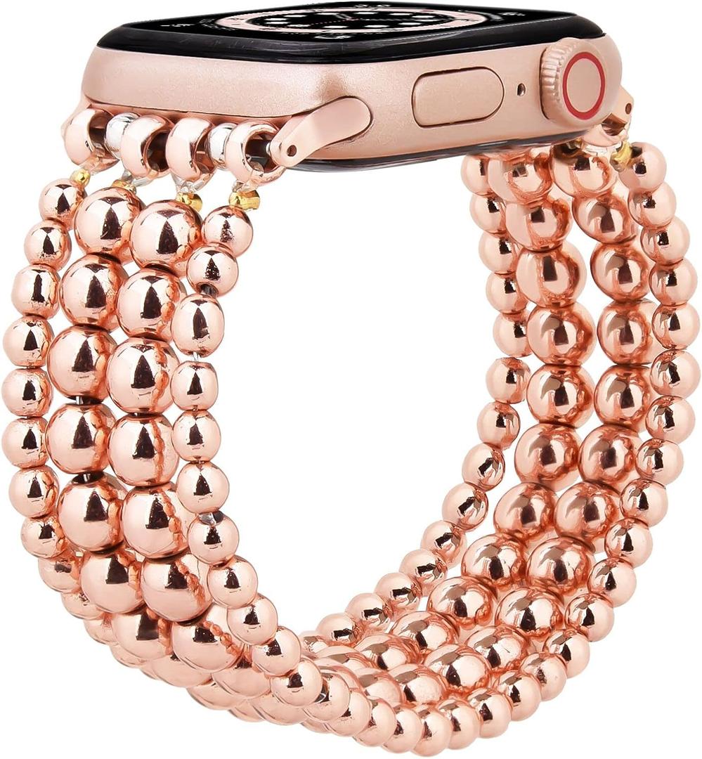 MOFREE Band Compatible with Apple Watch 45mm 44mm 42mm Beaded Bracelet Women, Fashion Handmade Elastic Stretch Strap for iWatch Series 9/87/SE/6/5/4/3/2/1 Bands