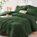 HYMOKEGE Dark Green Full Size Comforter Sets Seersucker 7 Pieces, All Season Luxury Bed in a Bag for Bedroom, Bedding Set with Comforters, Sheets, Pillowcases & Shams (Full(82"x86"))