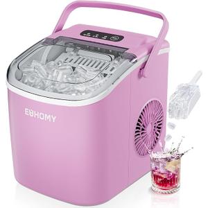 EUHOMY Countertop Ice Maker Machine with Handle, 26lbs in 24Hrs, 9 Ice Cubes Ready in 6 Mins, Auto-Cleaning Portable Ice Maker with Basket and Scoop, for Home/Kitchen/Camping/RV. (Black) (11.57"D x 11.42"W x 8.74"H)