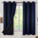 BGment Thermal Insulated 100% Blackout Curtains for Bedroom with Black Liner, Double Layer Full Room Darkening Noise Reducing Grommet Curtain (38 x 63 Inch, Navy Blue, 2 Panels)