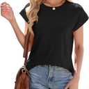 Summer t Shirts for Women Tee Women's Short Sleeve Tops Womens Tops Dressy Casual Top 2025 Blouses Shirt Women's Clothing (Black, S)
