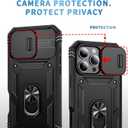 for Apple iPhone 16 Pro Max Case Military Grade Drop Shock Protection Cell Phone Cover with Slide Camera Cover Built-in 360° Rotate Ring Stand for iPhone 16 Pro Max 6.9 - Black