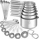 EWFEN Measuring Cups and Spoons Set, 7 Stainless Steel Nesting Measuring Cups & 7 Spoons, 5 Mini Measuring Spoons & 2 Detachable Rings, Kitchen Gadgets for Cooking & Baking, Round