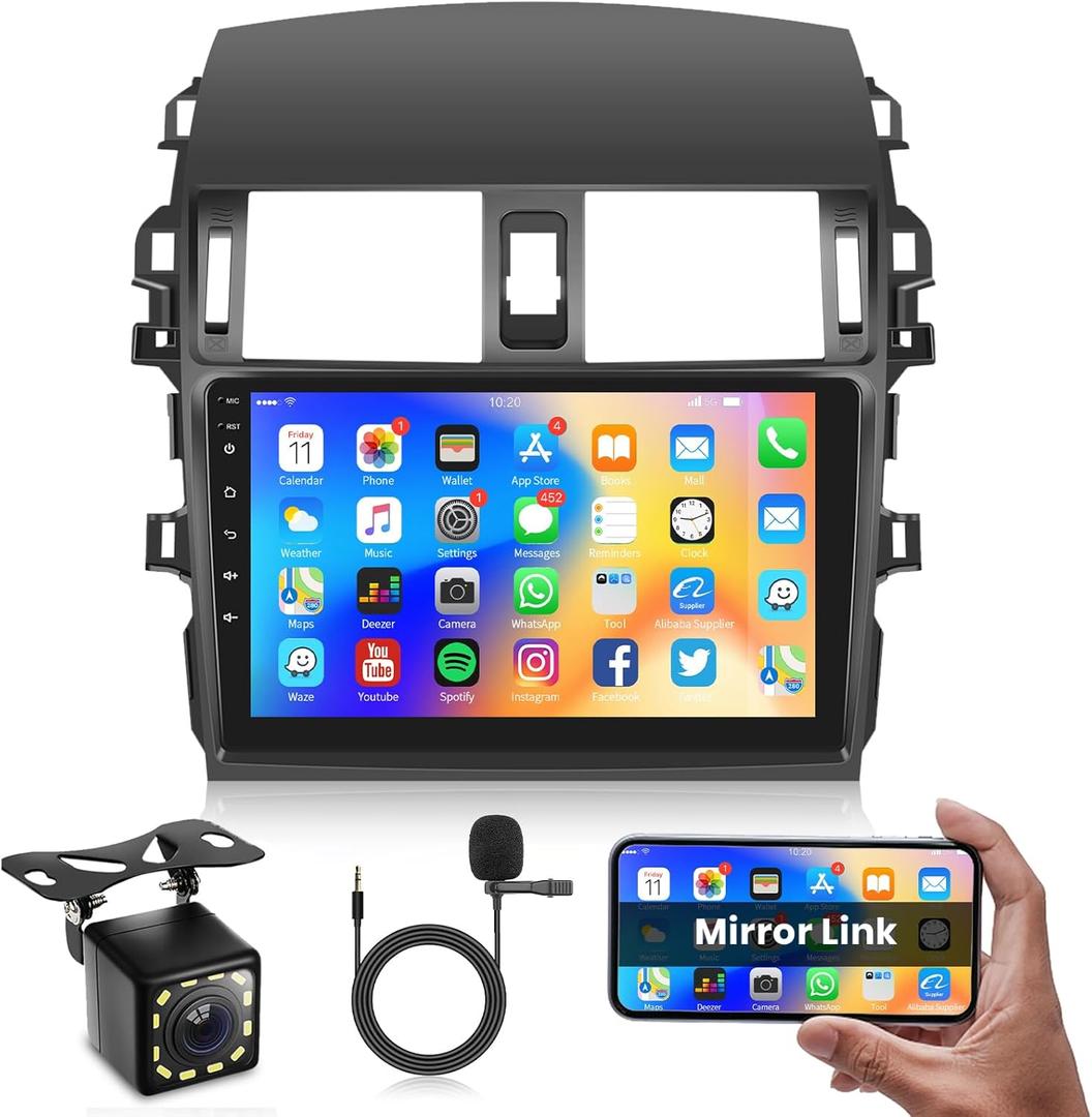 Android 13 Car Stereo Radio for Toyota Corolla 2009 2010 2011 2012 2013, Rimoody 9 Inch Touch Screen GPS Navigation WiFi Mirror Link Bluetooth FM/RDS EQ + Backup Camera