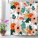 LIVILAN Floral Shower Curtain, Bohemian Flowers Shower Curtain Set, Colorful Red Pink Orange Blossom Poppy Shower Curtain with Hooks, Boho Fabric Decorative Bathroom Curtains Machine Washable (72x78)
