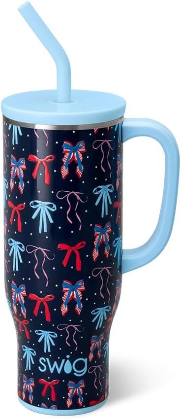 Swig Life 30oz Mega Mug, 30oz Tumbler with Handle and Straw, Large Insulated Tumblers, Cup Holder Friendly Travel Mug, Stainless Steel 30 oz Tumbler, Reusable Water Bottle (Miss Independence)